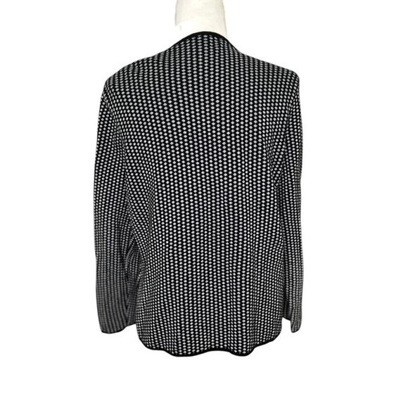 Talbots Black White Polka Dot Open Front Cardigan Fringe Detail Size Large - Picture 3 of 5